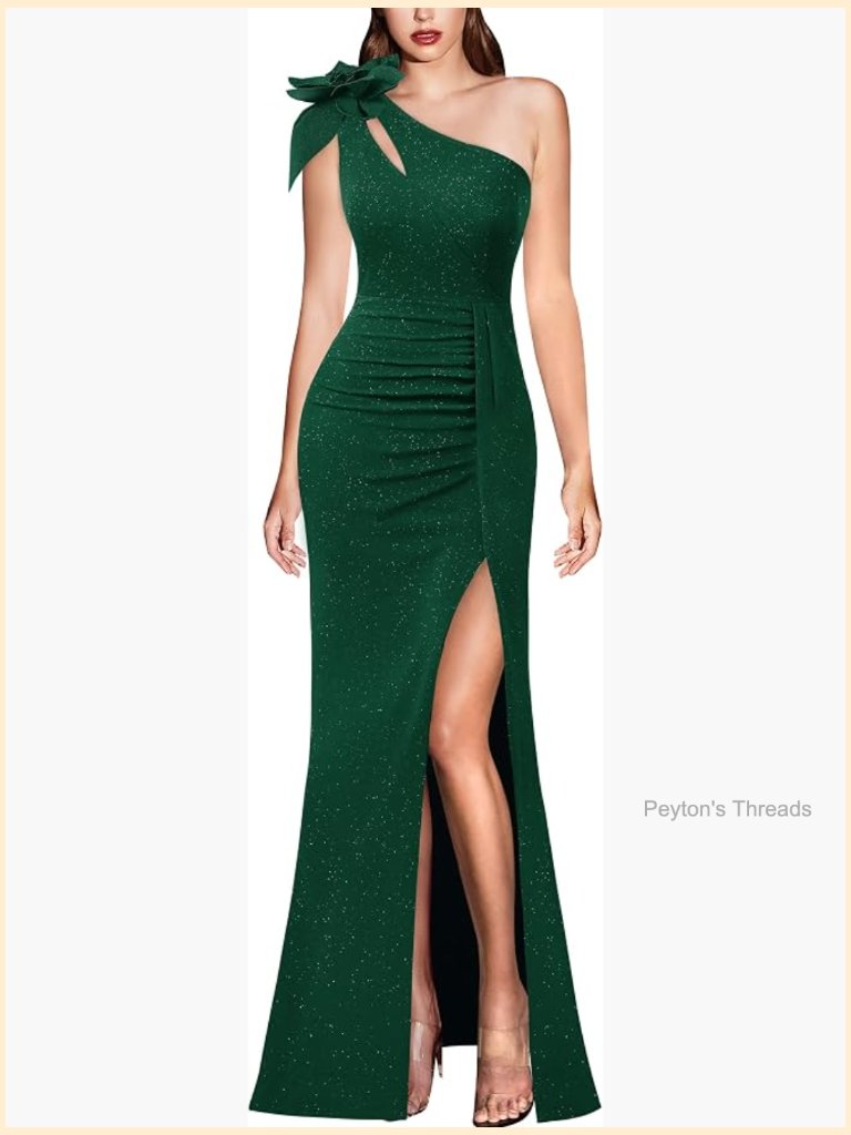 One Shoulder 3d Flower Ruched Mermaid Dress With Slit For Wedding Prom Formal